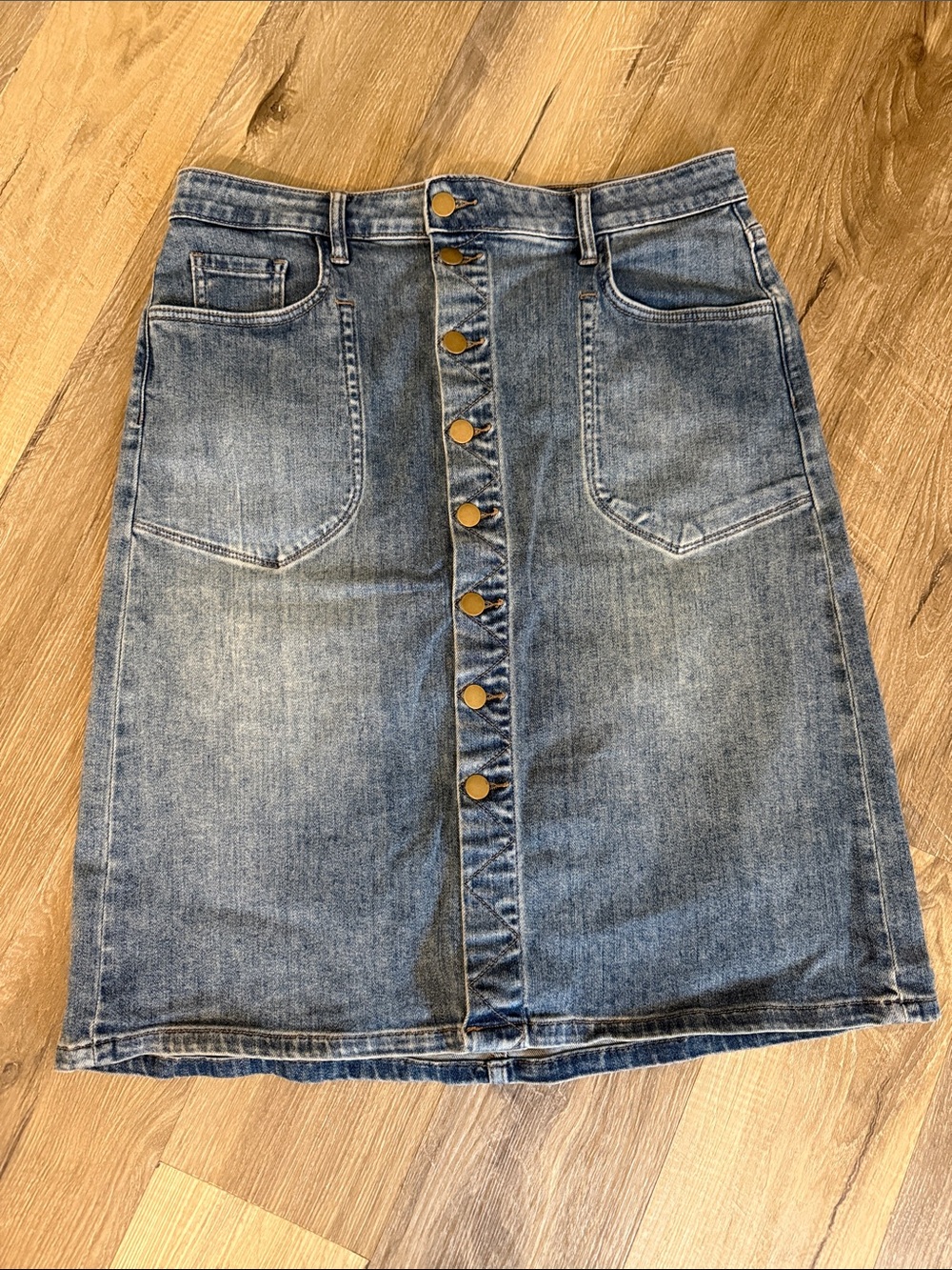 Classic Blue Denim Button-Front Midi Skirt
